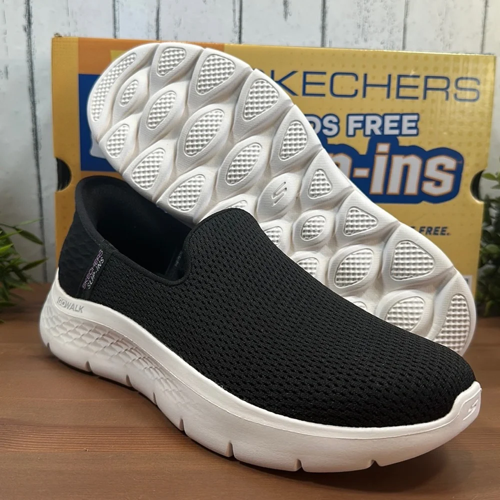 Skechers Black and White Slip-On Sneakers - Picture 2 of 11